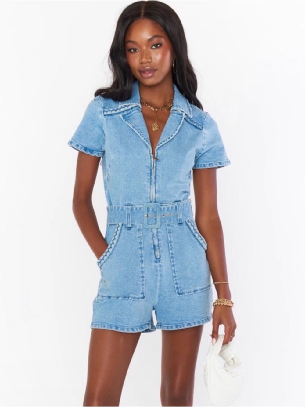 Show me your mumu shorts denim outlaw romper with belt xxl